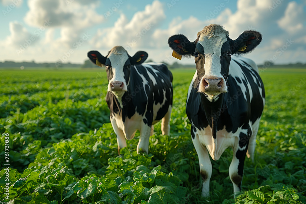 Two cows standing in field Two cows standing in field