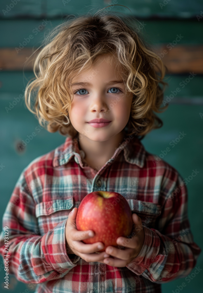 Little boy is holding red apple in his hands Little boy is holding red apple in his hands