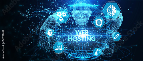 Web Hosting. The activity of providing storage space and access for websites. Business, modern technology, internet and networking concept. 3d illustration photo