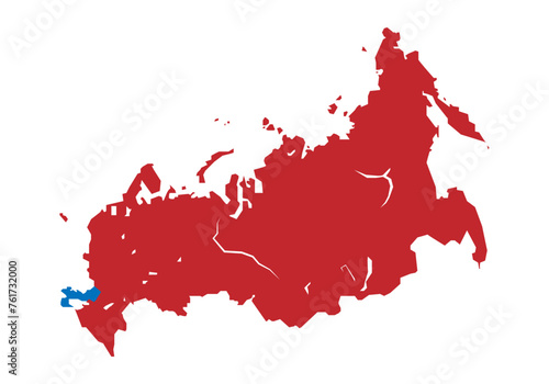 Silueta del mapa de Rusia en rojo y Ucrania en azul