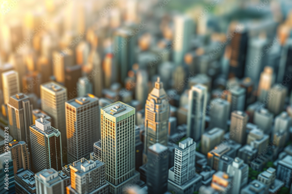 Aerial view of the downtown of a large city with tall skyscrapers Aerial view of the downtown of a large city with tall skyscrapers