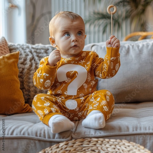 Cute toddler with a questio...