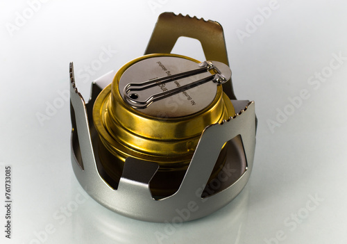 Camping alcohol burner on white background