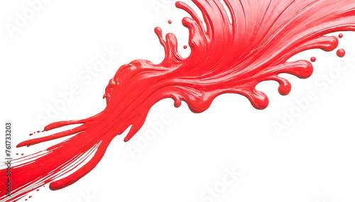 red paint brush strokes in acrylic color isolated against transparent 