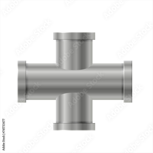 Part of plumbing pipe in 4-way cross slip socket shape. PVC pipe for sewerage, water supply systems, industrial and construction. Four Pipes Connector shape part of plumbing pipe, plastic pipe fitting