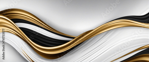 Dark golden black white abstract wave luxury background, grny texture, wide banner design