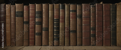 A Old ancient books, historical books. Collection of human knowledge concept. Wide format. .