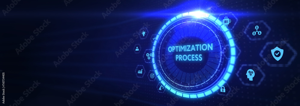 Optimization Software Technology Process System Business concept. Business, Technology, Internet and network concept. 3d illustration