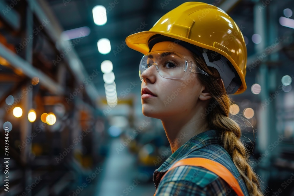 Woman in Hard Hat and Safety Glasses Woman in Hard Hat and Safety Glasses