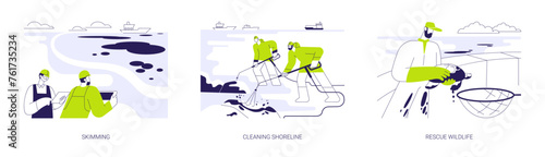 Oil spill cleanup abstract concept vector illustrations.