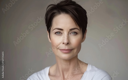 portrait of a happy middle aged mature woman without makeup, natural looking,