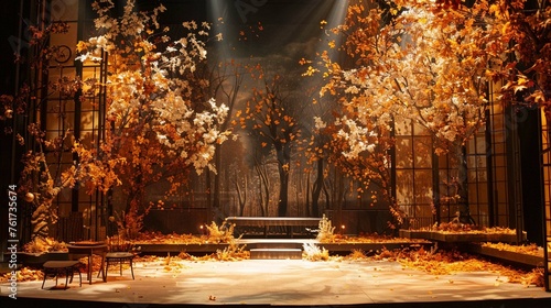 Shots of the stage adorned with seasonal decor, such as autumn leaves or winter motifs.