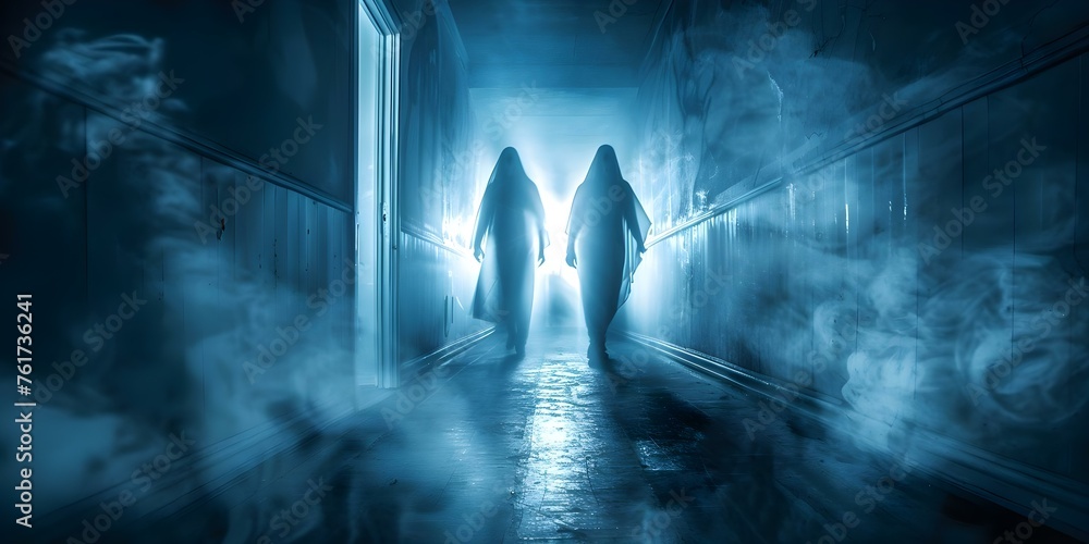 Eerie strobe lighting adds suspense as nightmarish creatures lurk in the shadows. Concept Horror Photography, Strobe Lighting, Nightmarish Creatures, Shadows, Suspense - obrazy, fototapety, plakaty 