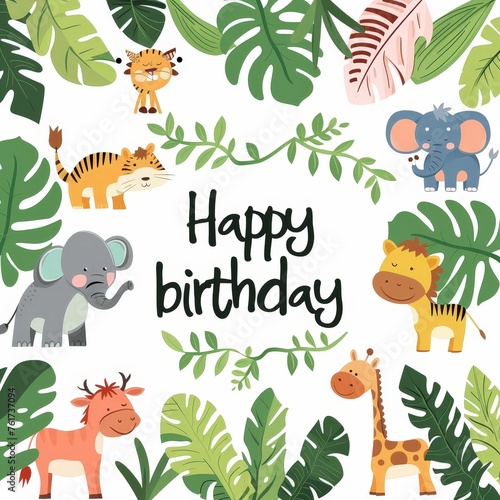 a birthday card with animals and leaves
