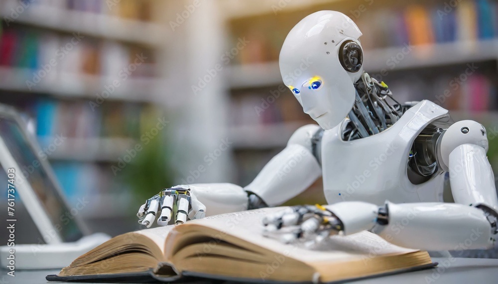 Fototapeta premium Artificial Intelligence learning from book