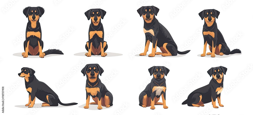 Dog Set, Eat, Play, Sleep Concept, Various Action and Posture, Body Language. Multiple poses different dogs.