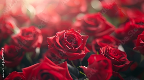 A close-up shot of a lush garden filled with blooming red roses