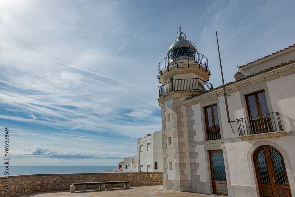 Peniscola Lighthouse As Seen From The Castle In The Old Peniscola Town, Castellon, Spain
