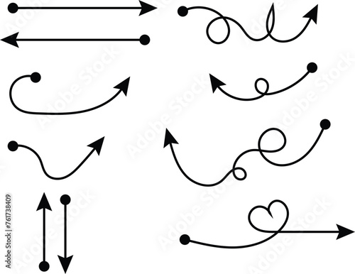 Vector dot and arrow ended lines set.