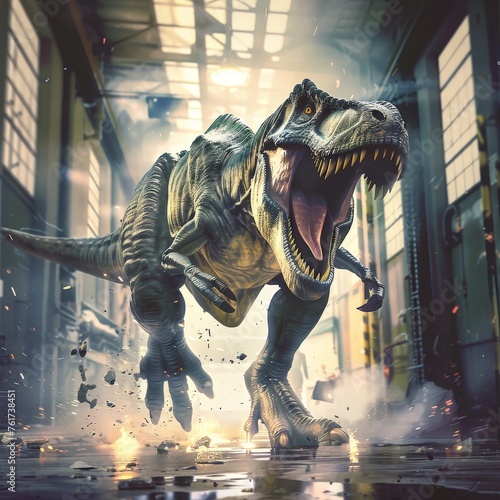 a dinosaur running in a building © Aliaksandr Siamko