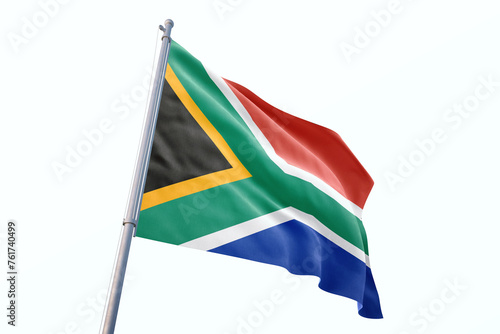 Waving flag of South Africa in white background. South Africa flag for independence day. The symbol of the state on wavy fabric.
