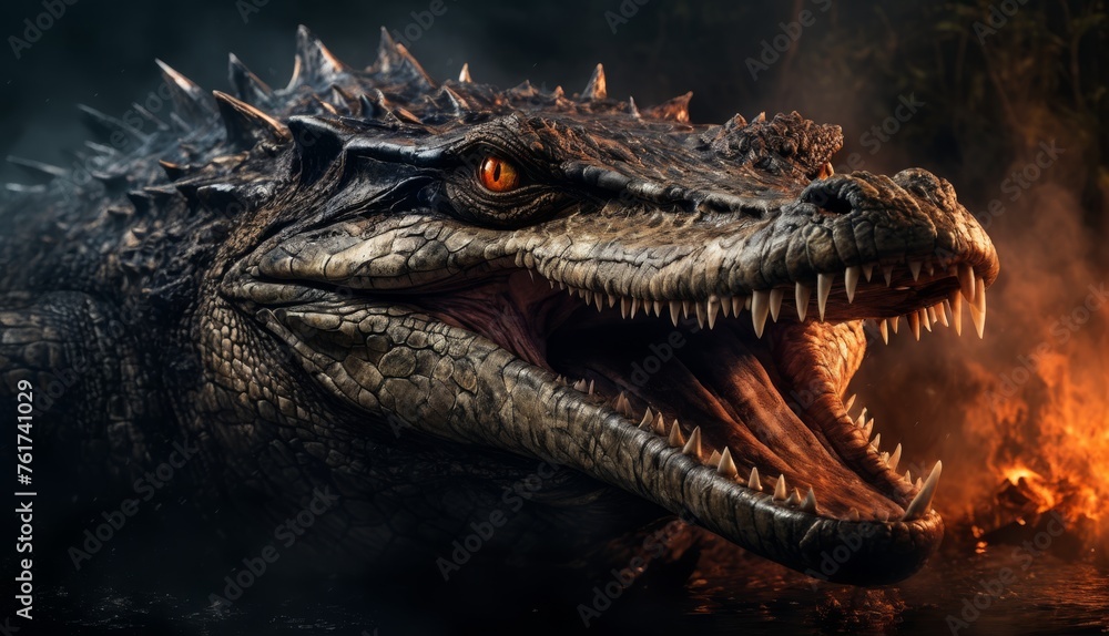 a close - up of a dinosaur's head with its mouth open and it's teeth slightly open. a close - up of a dinosaur's head with its mouth open and it's teeth slightly open.