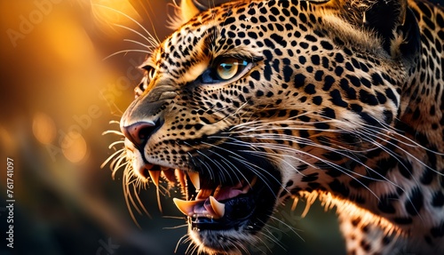  a close up of a leopard's face with it's mouth open and it's teeth wide open.
