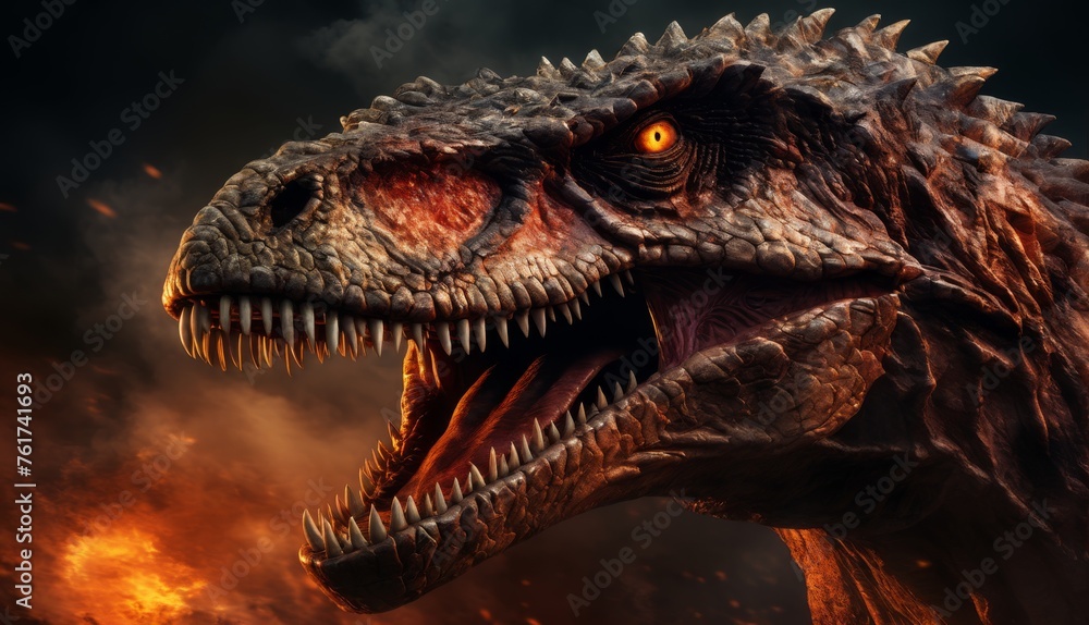 a close up of a dinosaur's head with a lot of fire coming out of it's mouth. a close up of a dinosaur's head with a lot of fire coming out of it's mouth.