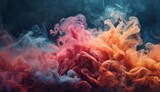  a mixture of colored smoke is shown in the middle of a dark blue, red, yellow and green background.
