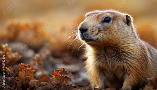  a close up of a small animal in a field of dirt and grass with a blue - eyed look on its face. © Jevjenijs