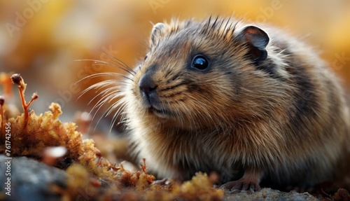 a close up of a rodent on the ground with its head turned to the side and eyes wide open. © Jevjenijs