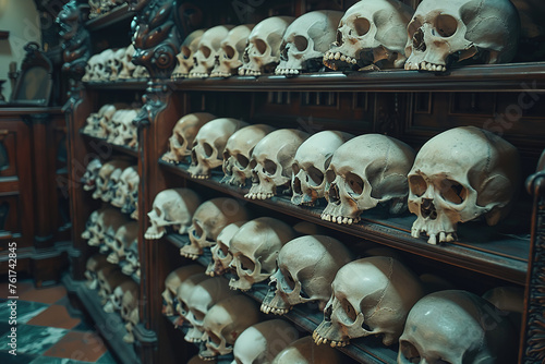 The skulls are stacked in a row 