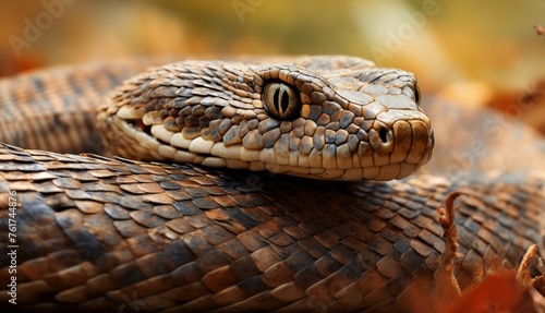  a close up of a snake's head on top of another snake's head with leaves in the background.