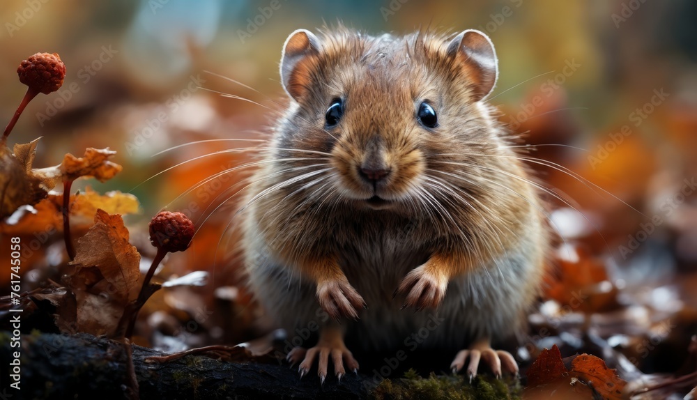 a close up of a rodent in a field of leaves with a blue - eyed look on its face. a close up of a rodent in a field of leaves with a blue - eyed look on its face.