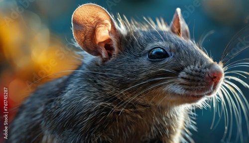  a close up of a small rodent's face with a blurry background and a blurry background. © Jevjenijs