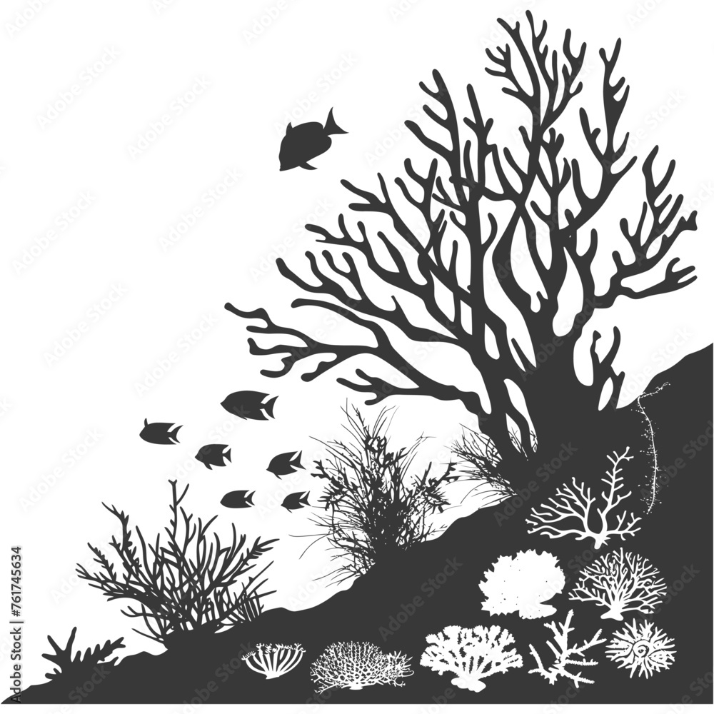 custom made wallpaper toronto digitalSilhouette Amazing Ocean View Coral Reef Seascape Black Color Only