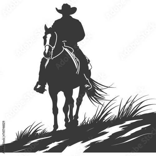 Silhouette cowboy riding horses alone black color only