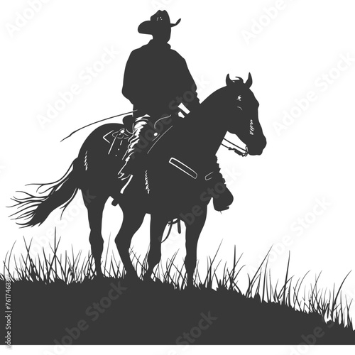 Silhouette cowboy riding horses alone black color only