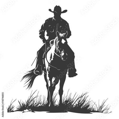 Silhouette cowboy riding horses alone black color only