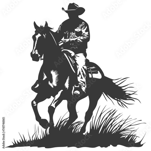 Silhouette cowboy riding horses alone black color only