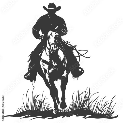 Silhouette cowboy riding horses alone black color only