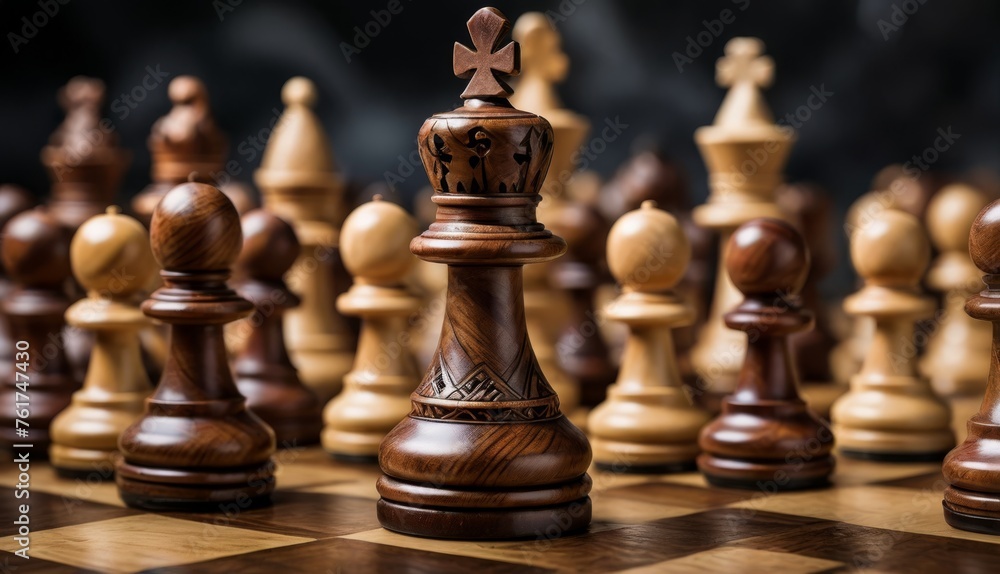 a close up of a chess board with a lot of chess pieces on the board and in the middle of the board. a close up of a chess board with a lot of chess pieces on the board and in the middle of the board.