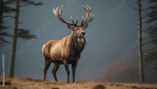 A Majestic Stag With Antlers Raised High © Komal