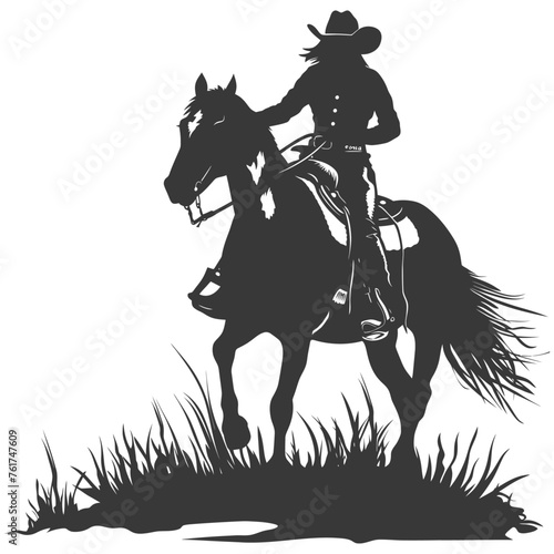 Silhouette cowgirl riding horses alone black color only