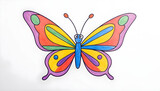 a naive and simple drawing of a butterfly in the style of a child with crayons with simple lines colorful with a pure white background