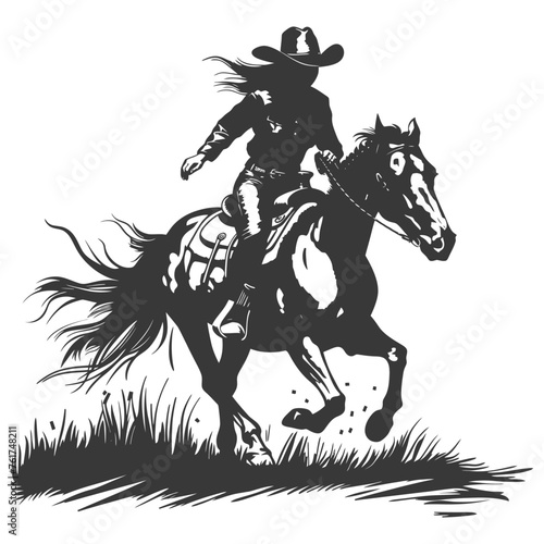 Silhouette cowgirl riding horses alone black color only