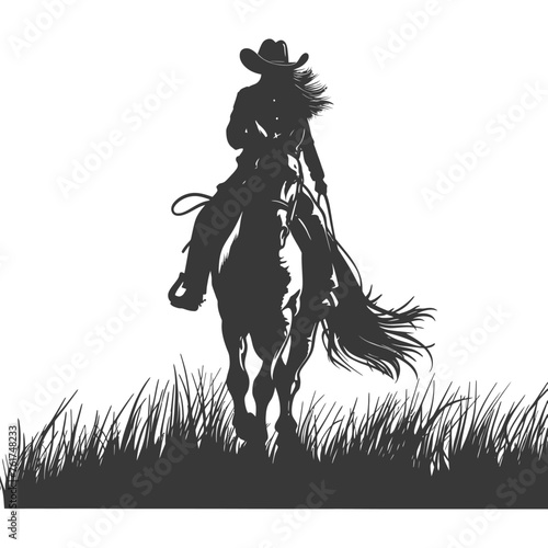 Silhouette cowgirl riding horses alone black color only