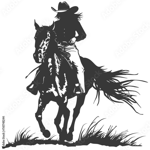 Silhouette cowgirl riding horses alone black color only