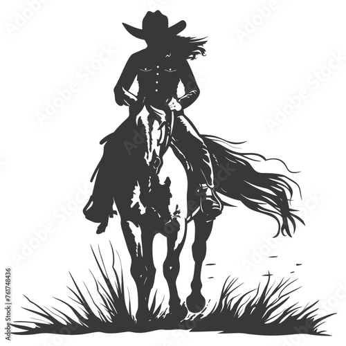 Silhouette cowgirl riding horses alone black color only