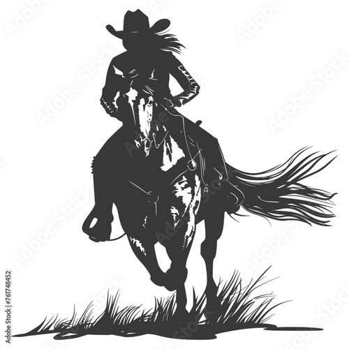 Silhouette cowgirl riding horses alone black color only